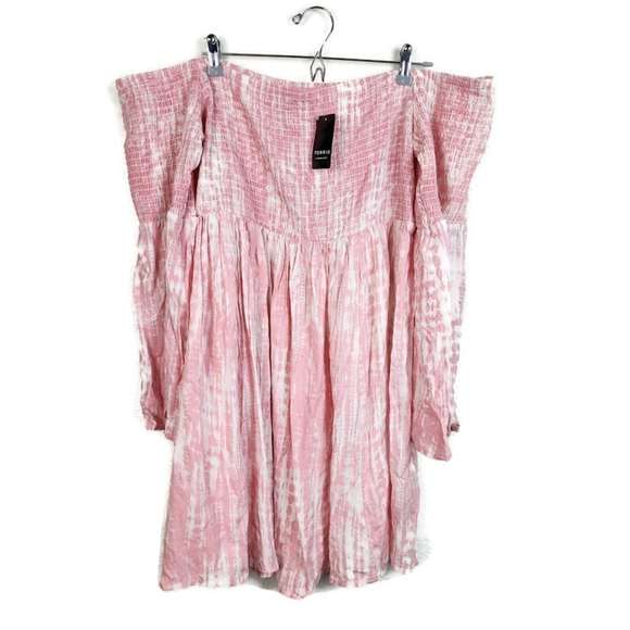 NEW Torrid Pink & White Tie-Dye Smocked Mini Skater Dress 2x - Picture 5 of 5